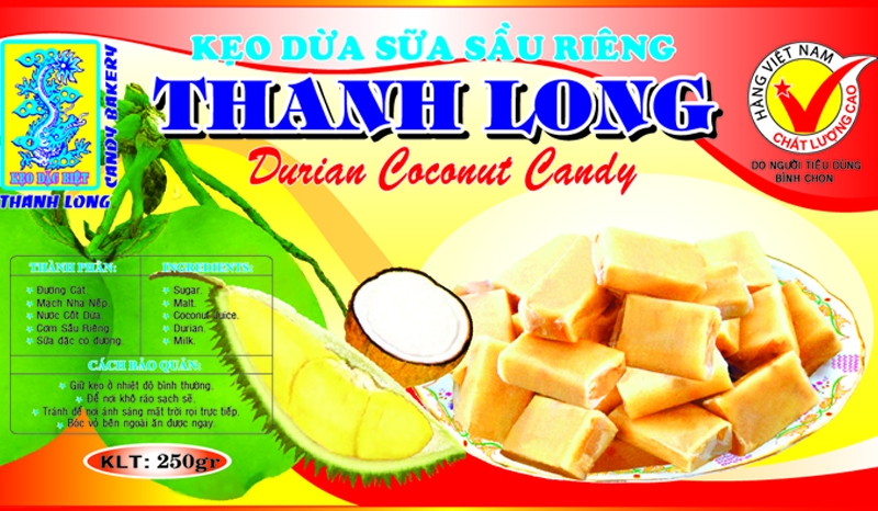 Kẹo dừa sữa sầu riêng 150gr (hộp máy)